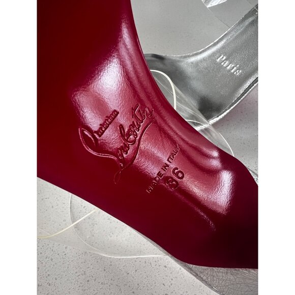 CHRISTIAN LOUBOUTIN 55mm Just Nothing Clear Slide silver heels size 36 - Picture 9 of 10